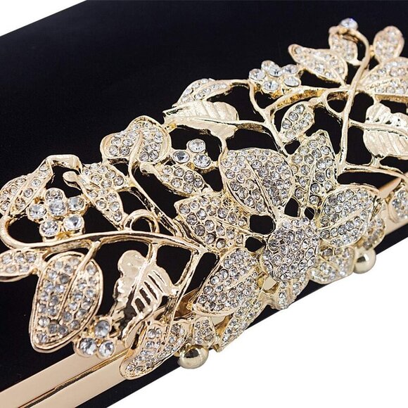 Womens Evening Bag with Flower Closure Rhinestone Crystal Clutch Purse for Weddi - Picture 5 of 8